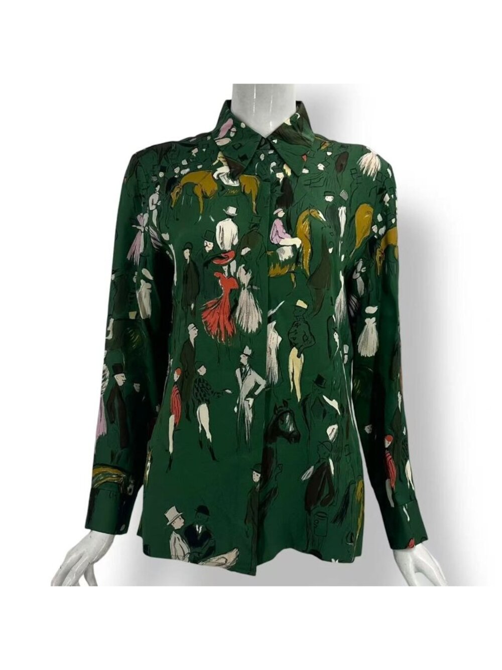 Hermes Shirt Clerc Twillaine Green Silk